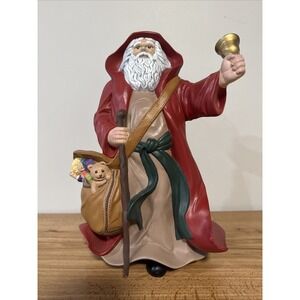 Vintage Atlantic Mold Santa Claus Ceramic Hand Paint Christmas Statue Bell Toys